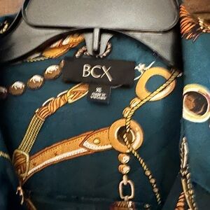 Equestrian Design BCX Green and Gold Chain Pattern Blouse